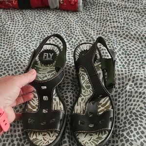 Fly London Black Cut-Out Sandals